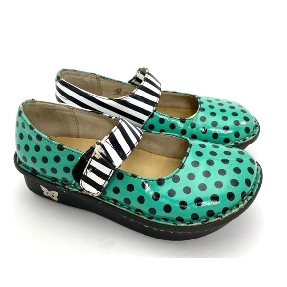 ALEGRIA Girls Poker Dots Color Block Clogs in Green & Black - Picture 4 of 10